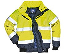Portwest C465 Hi-Vis 3-in-1 Waterproof Contrast Hooded Bomber Jacket with Pockets - Reflective Outdoor Safety Security Workwear Coat, Yellow/Navy, 6XL