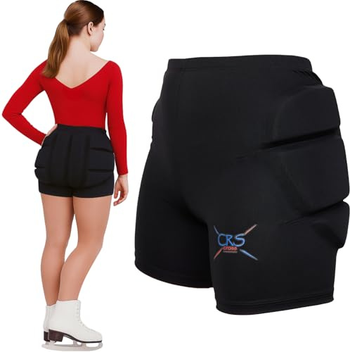 CRS Cross Padded Figure Skating Shorts. Crash Pad Pants for Roller, Inline, Ice Skating, Snowboarding, and Skiing. Fall Impact Protection for Butt, HIPS, and Tailbone (Youth Medium Black)