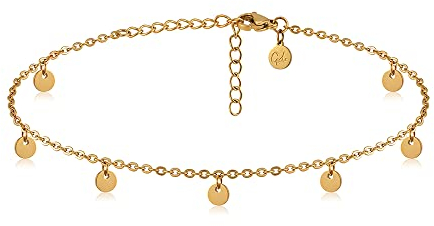 GD GOOD.designs Fußkettchen für Damen in Gold I 18K Vergoldete, wasserfeste Plättchen Fußkette verstellbar (22-27cm) aus Edelstahl I Goldener Frauen Fußschmuck mit Coins