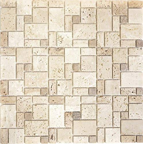 Pavimentazione e rivestimento in travertino a mosaico, pietra naturale beige e marrone per parete, pavimento, specchio da cucina, piastrelle per bagno - MOS43-1212-15