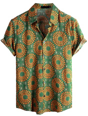 VATPAVE Mens Hawaiian Shirt Short Sleeve Button Down Shirts XL Sunflower