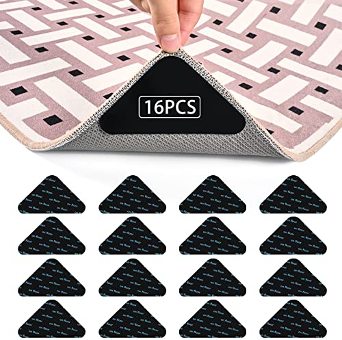 YIIFELL Teppich Antirutschunterlage,16 Stück Antirutschmatte,Waschbar Wiederverwendbar Antirutschmatte für Teppich,Anti Rutsch Teppichunterlage für Hartholzböden, Teppiche und Matten, Schwarz