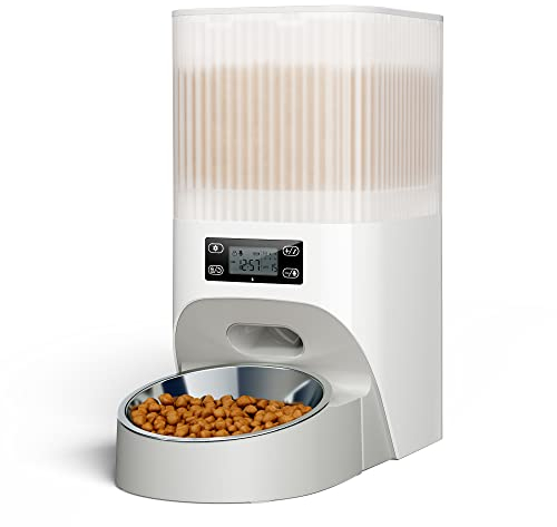 Faroro 4L Futterautomat Katze, Katzenfutter Automat mit Edelstahlnapf, 1-6 Mahlzeiten/Tag, 30s Voice Recorder, Trockenfutter für Katzen Frischekonservierung, Doppeltes Netzteil Katzen Futterautomaten