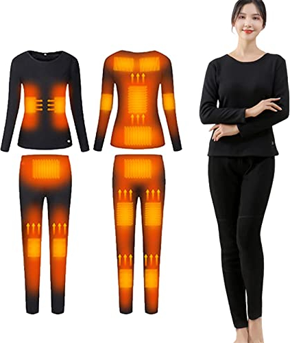 Samnuerly Set di Biancheria Intima Termica riscaldata da Donna, Camicia e Pantaloni con Fondo Elettrico USB, Adatti per la Caccia e l'escursionismo in Moto (Nero L)