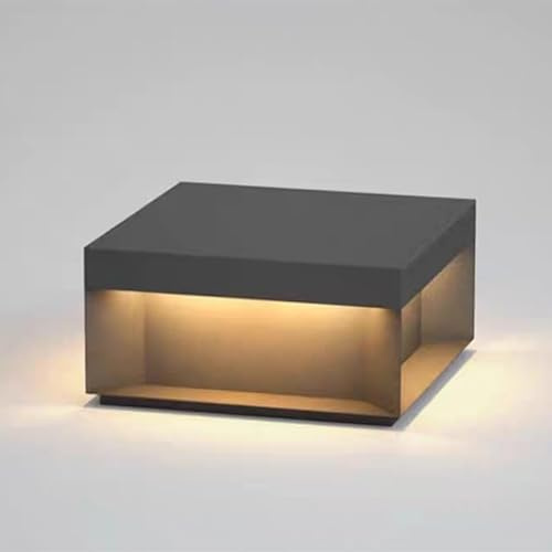 Topmo-plus luz de columna cuadrada Lámparas de columna Farolas Exterior Jardin electrica Iluminación de Tapa de Poste 16W negro blanco cálido 20cm cuadrado