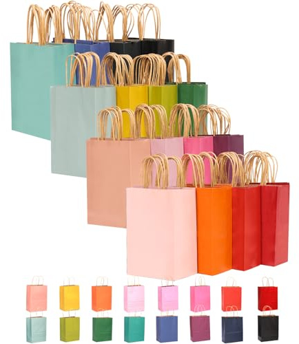 Gcardist 32Pcs Kraft Paper Bags with Handles 21x15x8cm Small Gift Party Bags 16 Different Senior Color Shopping Treat Bags Multiple Uses(8.3x6x3Inch, Small Size)