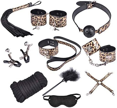 stoqucel Il gioco di coppia in pelle leopardata aggiunge gioia, con kit/set per occhi e cinturino da polso