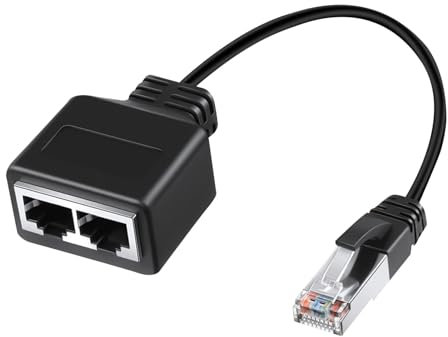 RJ45 Ethernet Splitter, 1 Male to 2 Female LAN Ethernet Cable Splitter Adapter, High-Speed Connector for Cat5, Cat5e, Cat6, Cat7 - Home and Office Use (Black)