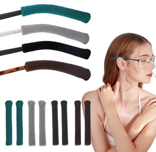 4 Pairs Eyeglass Ear Cushions, Glasses Arm Sleeve 4 Colours, Elastic Anti-Slip Glasses Ear Grip, Behind The Ear Eyewear Retainer, Non-Slip Glasses Ear Cushion Pads for Sunglasses Eyeglasses