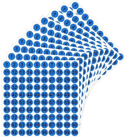 LICQIC 10 Sheets Small Self Adhesive Number Stickers, 1 to 100 Sticky Round Number Labels for Sorting, Organizing, Storage Boxes, Lockers, Office&School Supplies, 10 mm