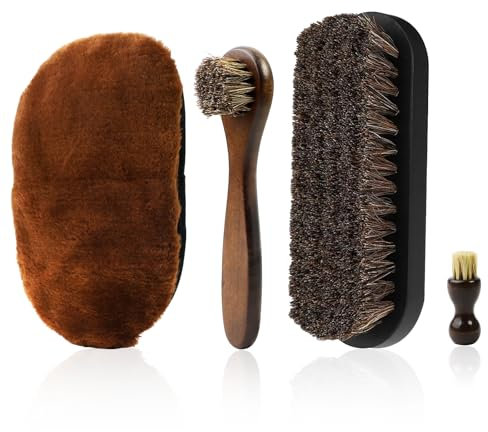 4 Pieces Shoe Shine Brush Set, Horsehair Brushes Set, Polish Brushes Kit, Nubuck Brush Set, Maintenance Effect Shoe Polish Dauber Applicator, Leather Boots Cleaning Set for Boots Car Seats Bags