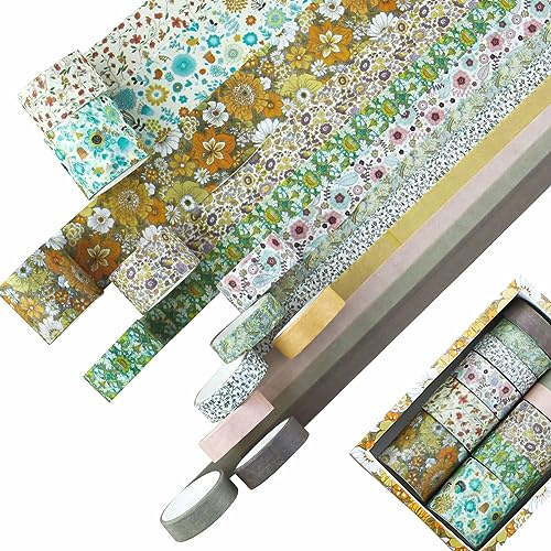 Set di 12 rotoli di nastro adesivo decorativo, washi nastro floreale, washi nastro di carta, colorato decorativo, diversi motivi, per fai da te, scrapbooking, regalo, foto