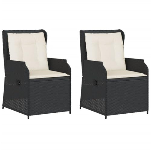 Willood Gartenstühle Gartensessel mit Kissen 2 STK. Verstellbar Schwarz Poly Rattan 55 x 67 x 95 cm