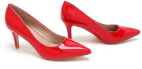 Womens Low Heels Court Shoes Ladies Pointed Toe Office Work Mid Heel Pumps Wedding Shoes for Women UK, Red Patent-6