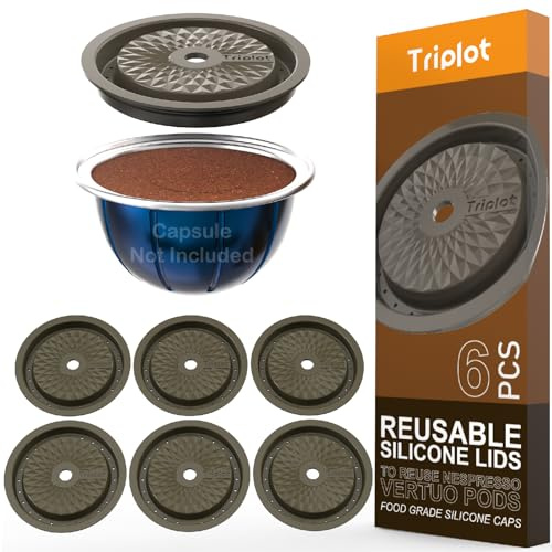 Triplot Reusable Lids for Nespresso Pods VertuoLine, 6pcs Food Grade Silicone Caps for Reusable Nespresso VertuoLine Pod Refillable VertuoLine Capsule (6pcs Silicone Lids-No Capsule)
