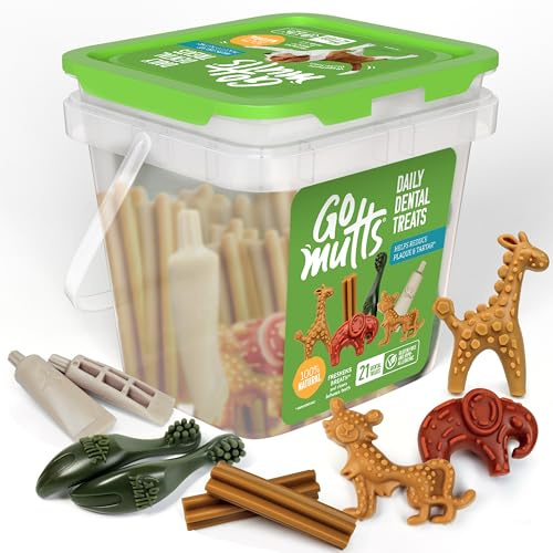 Natural Dog Dental Sticks for Medium Breeds (21 Sticks) Grain Free & Plant-Based Dog Treats Dental Chews for Fresh Breath, Removes Plaque and Tartar