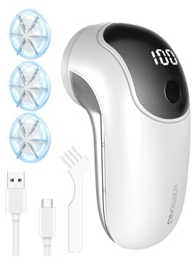 Homtronics Electric Lint Remover, Rechargeable Clothes Shaver for Bobbles with LED Display, Wool Bobble Remover to Remove Pilling, 6-blade, 3-speed for Clothes, Upholstery, Furniture