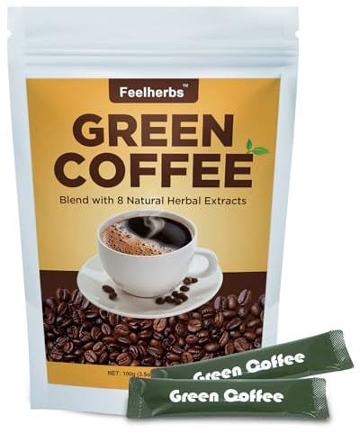 Natural Green Coffee for Metabolism & Energy, Green Coffee Beans Extract Instant Coffee with 8 Natural Blends Extracts, 10 Sachets, Vegan Friendly
