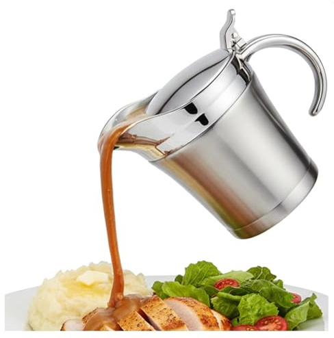 Robin Goods® Salsiera termica, caraffa in acciaio inox doppia parete, contenitore isolato con coperchio richiudibile e manico, mantiene caldo o freddo, lavabile in lavastoviglie