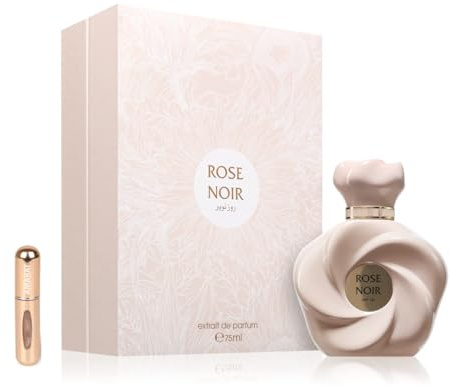 Rose Noir Extrait de Parfum, 75 ml, Arabisches Parfüm für Damen, langanhaltend, inklusive nachfüllbarem Zerstäuber, 5 ml, Duft mit dunkler Rose, Bernstein und Moschus, intensiv und elegant (Rose Noir)