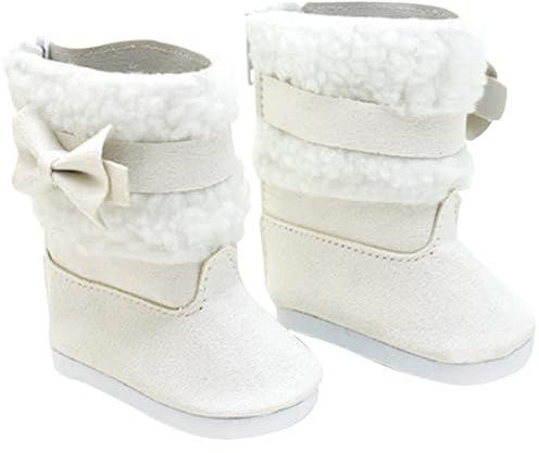 Xoeryoy Chaussures de poupée de 18 Pouces 1 Paire Bottes Neige poupée Chaussures Miniatures Bottes d'hiver avec Doublure en Fausse Fourrure Blanche et Accessoires nœud pour Tenue Noël