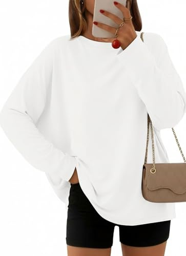 Suncife Camicie autunnali da donna oversize a maniche lunghe casual da palestra vestibilità ampia maglietta felpa da allenamento, bianco, XL