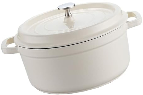 Horno holandés de hierro fundido esmaltado resistente con tapa y mango para hornear, asar, estofar, estofar y cocinar diariamente retención de calor