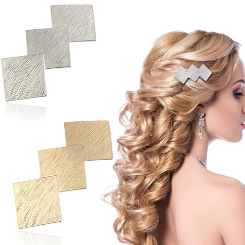 TEOZBLU 2 Pcs Horquillas Francesas Para El Pelo Mujer, Pinzas Decorativas Para El Cabello Para Mujeres Niñas,Pinzas Para El Pelo De Metal Minimalista,Geometría Pasador De Pelo Cuadrado, (Dorado/Plata)