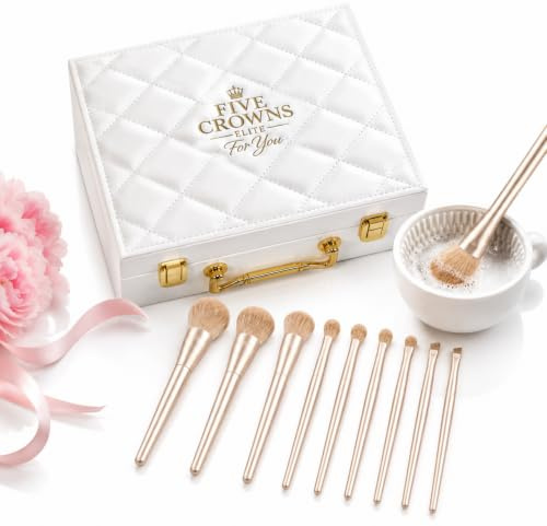 Coffret Pinceaux Maquillage Femme & Ado Fille – Lot de 10 Pinceaux Maquillage avec Nettoyeur Silicone, Mallette Capitonnée Blanche & Or Luxe, Makeup Brushes Set, Idée Cadeau Femme & Fille 12-18 Ans