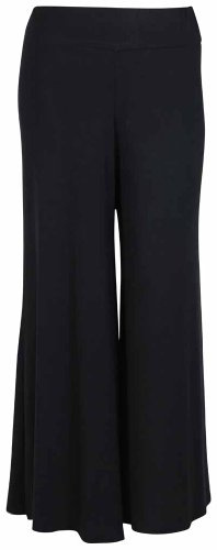 Womens New Black Wide Leg Flared Trousers Ladies Plain Stretch Fit Elasticated Waist Long Palazzo Pants Plus Size 22