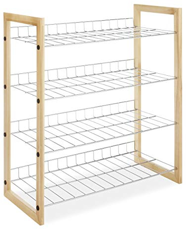Whitmor Schrankregal mit 4 Ebenen, aus Naturholz und Chrom Schrank Regale, Verchromte Draht, Metall, 29.54 x 63.5 x 69.85 cm, 29.54 x 63.50 x 69.85 cm