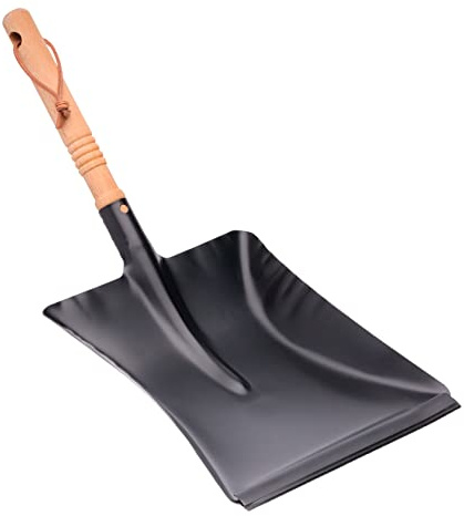Däckare sopskyffel, svart, med gummilippe, oljat bokträhandtag, pulverlackerad metall, storlek: 45 cm