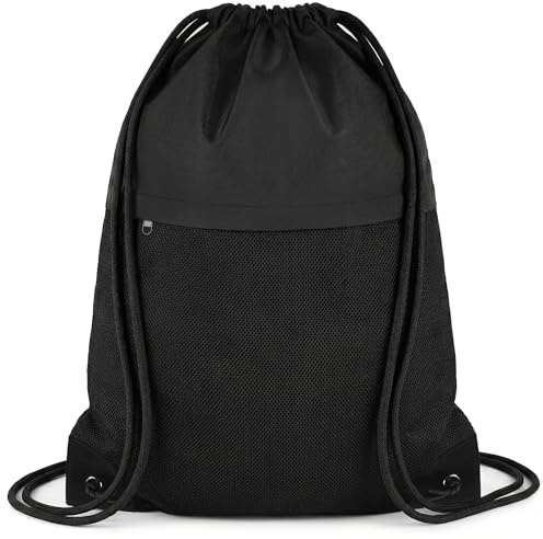 TILYMOL Drawstring Backpack Gym Bag - String Gym Bag for Men & Women, Lightweight Cinch Sports Sackpack for Beach, Travel, Yoga, Swimming, Black