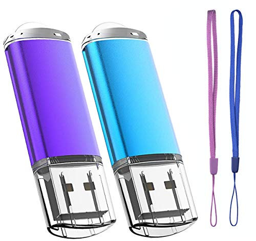 Cle USB 64 Go, EASTBULL Clé USB 2.0 Flash Drive Stockage Disque Mémoire Stick avec Cordes, Ensemble de Deux, Bleu/Violet