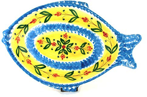 CEAR ceramiche - Piatto da Portata Pesce in Maiolica Siciliana, Interamente Decorato a Mano con i Colori Tipici della Tradizione