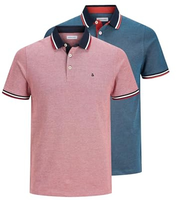 JACK & JONES Men's Jjepaulos Polo Ss 2pk Mp Polo Shirt, Rio Red, XL