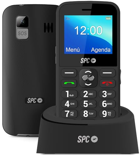 SPC Fortune 2 – Teléfono móvil de Teclas y números Grandes para Mayores, botón SOS, Timbre y notificaciones Inteligentes, Volumen extraalto, configuración remota, Base de Carga y USB-C, Color Negro