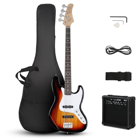 Ktaxon Electric Bass Guitar with 20W AMP| 4 String Bass Guitar Kit(Sunset)