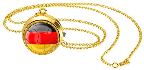 JewelryWe Taschenuhr Herren Weltmeisterschaft WM Deutschland Deutsche Flagge Kettenuhr Analog Quarz Uhr mit Halskette Kette Pocket Watch Geschenk für Männer Frau