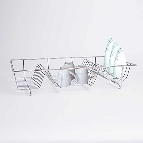 AAMEN Kitchen Dish Rack – Chrome, Wire Dish Rack, Dish Drying Rack, Stainless Steel Dish Drying Rack for Kitchen Counter - L48.5 x W30 x H10cm (Approx.)
