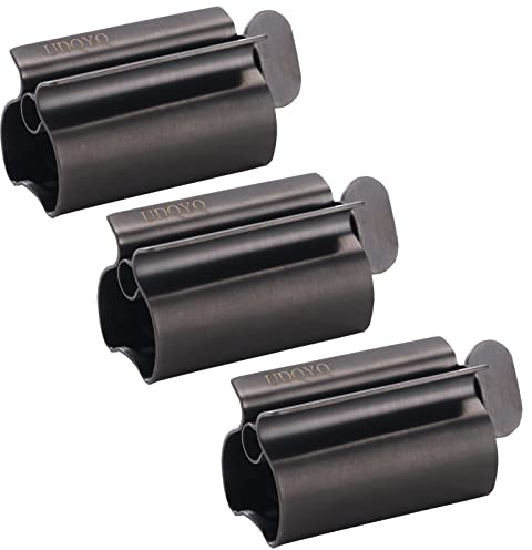 UDQYQ Lot de 3 presse-tubes en acier inoxydable pour dentifrice - Pour économiser du dentifrice - Avec fonction support - Noir mat