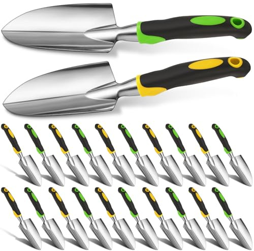 Yaocom 12 palas de jardín de aleación de aluminio resistente, herramienta de jardín, palas pequeñas para cavar, pala de mano de metal, pala de jardín con mango TPR suave para jardín, césped, patio,