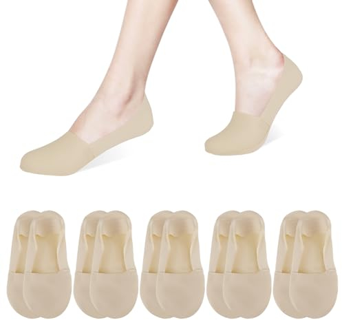Mozeat Lens 5 Paar Ballerina Socken Unsichtbare Socken Damen Füßlinge Damen No Show Socken Atmungsaktiv Sportsocken 35-39 Füsslinge mit Rutschfest Silikon für Mädchen (nackt farbe)