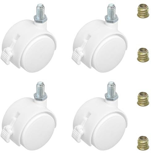 4 ruedas giratorias universales con frenos, ruedas para muebles (blanco)