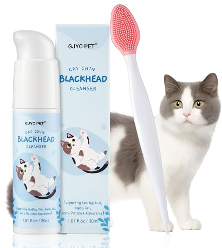 GJYC PET Kit de soin de l'acné du menton de chat – Lotion nettoyante pour l'acné de chat 30 ml avec brosse nettoyante pour l'acné, élimine en douceur les points noirs causés par des régimes non