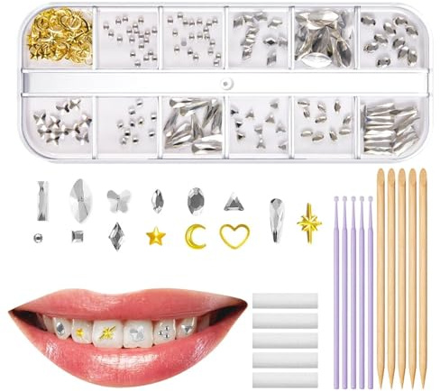 Teeth Gems Kit, Gems for Teeth - Fashionabla tandädelstensset,Tand konstgjord kristall, reflekterande tand, multiformade ädelstenar Tanddekoration för Halloween juldejting