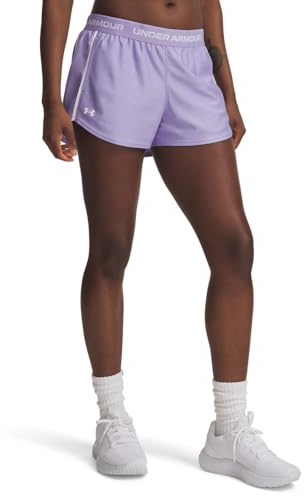 Under Armour Women's Tech Play Up Short, 3 Inseam Low Rise with Pockets, Quick Dry, Athletic Shorts for Workout, Running, and Gym, Transparent/White, Medium