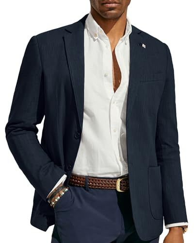 PJ PAUL JONES Chaqueta deportiva ligera de algodón y lino para hombre, con 2 botones, sin forro