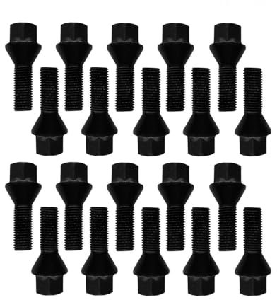 Lot de 20 boulons de roue coniques Noir M12 x 1,25 22 mm
