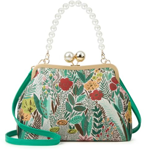 Vintage Embroidered Flower Handbag Retro Pearl Chain Crossbody Bag Clutch Kiss Lock Top Handle Shoulder Purse Wallet 2026